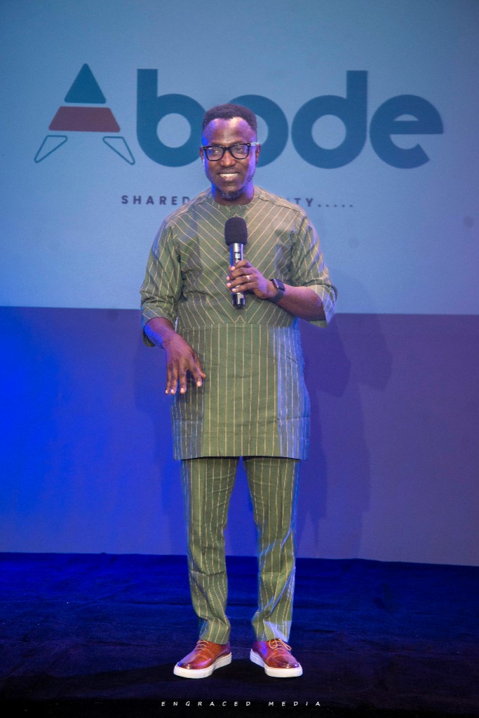 Speaker on stage at an Abode event